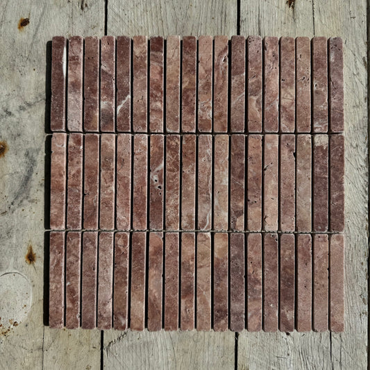 Coral Travertine Tumbled Finger Mosaic