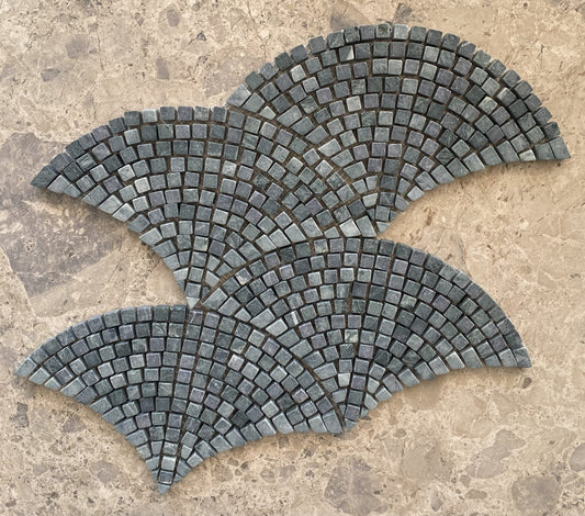 Mini Dark Green Tumbled Fan Mosaic